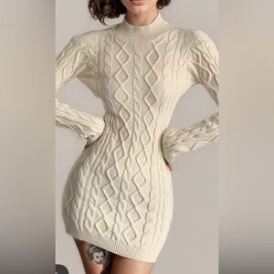 Elegant Cream Cable Knit Backless Dress
